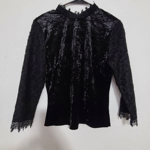 Anthropologie black velvet and lace top
